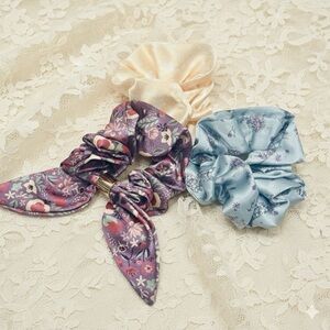 Disney Princess Floral Satin Scrunchie Trio - Purple, Blue, Yellow